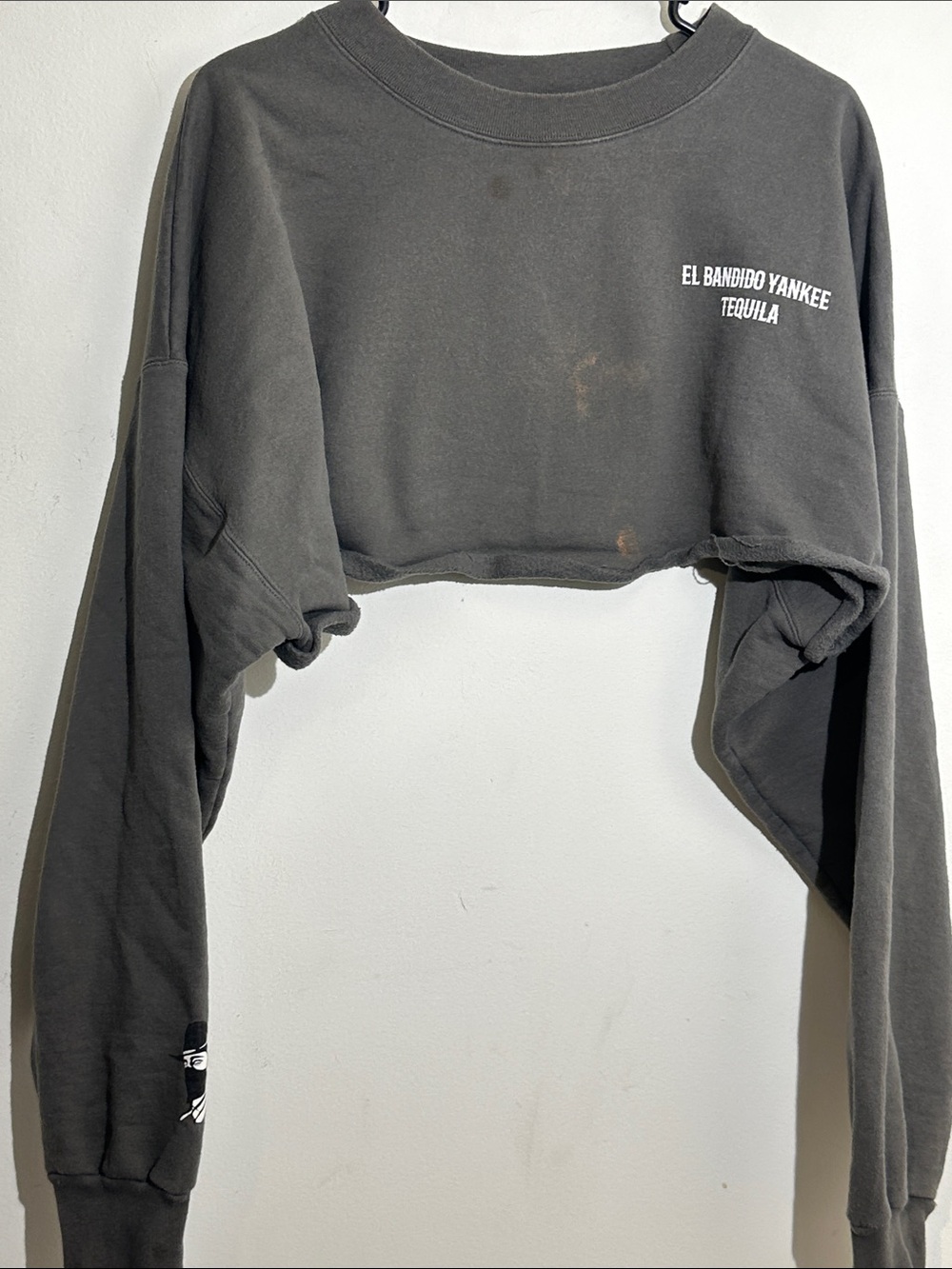 Hanes Charcoal Cropped Crewneck with White Chest Print